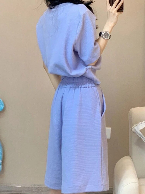 „Xgoth“ moteriški elegantiški bėgikai dviejų dalių kostiumas moterims, vasaros naujos mados marškinėliai trumpomis rankovėmis + laisvalaikio amžių mažinantys sportiniai šortai