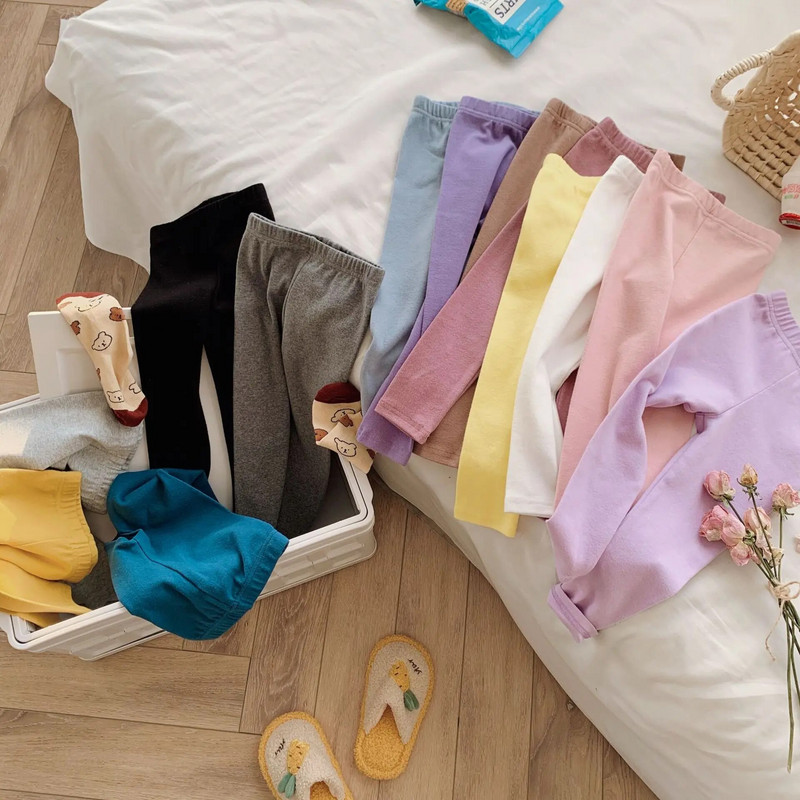 Jambiere pentru bebeluși, pantaloni pentru copii, colanți din bumbac, culoare uni, haine pentru fetițe pentru copii DT667