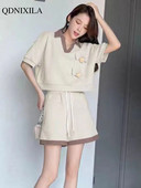 Nou în Seturi elegante de pantaloni scurți de vară pentru femei, asortate, coreeane, dulce, ursuleț, lejer, cu mânecă scurtă, ocazional, pentru femei. Set 2 bucăți