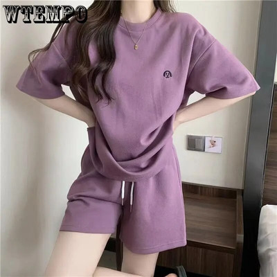 Set de top și pantaloni scurți casual pentru femei Trening Costum din două piese Sport feminin cu mânecă scurtă Clasic Albastru Mov Îmbrăcăminte sport