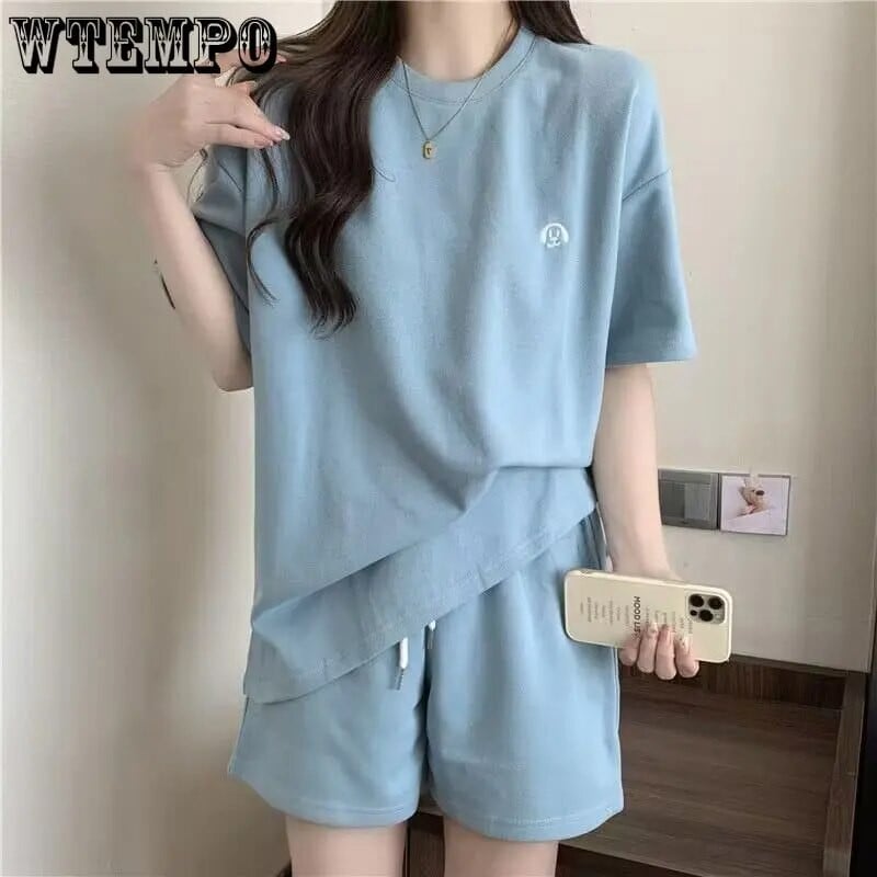 Set de top și pantaloni scurți casual pentru femei Trening Costum din două piese Sport feminin cu mânecă scurtă Clasic Albastru Mov Îmbrăcăminte sport