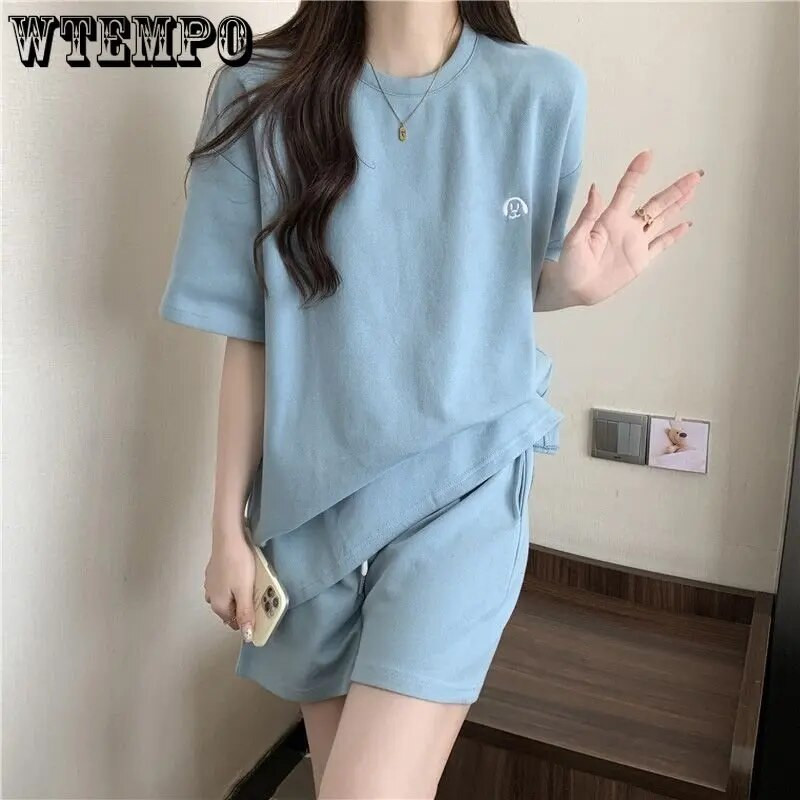 Set de top și pantaloni scurți casual pentru femei Trening Costum din două piese Sport feminin cu mânecă scurtă Clasic Albastru Mov Îmbrăcăminte sport