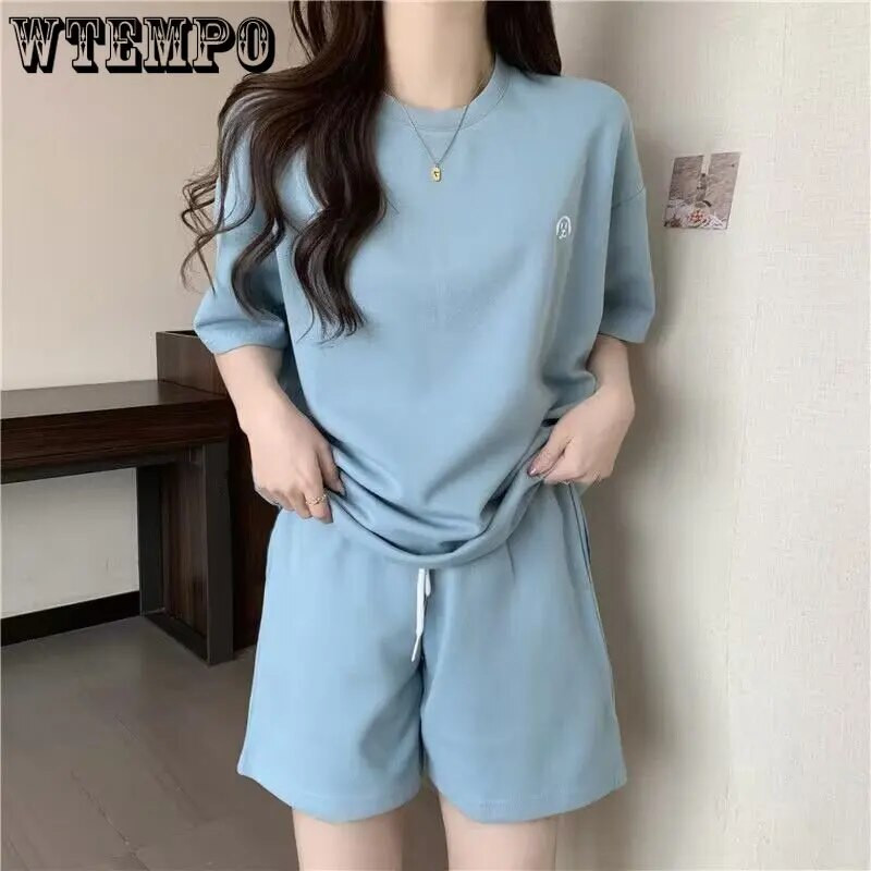 Set de top și pantaloni scurți casual pentru femei Trening Costum din două piese Sport feminin cu mânecă scurtă Clasic Albastru Mov Îmbrăcăminte sport