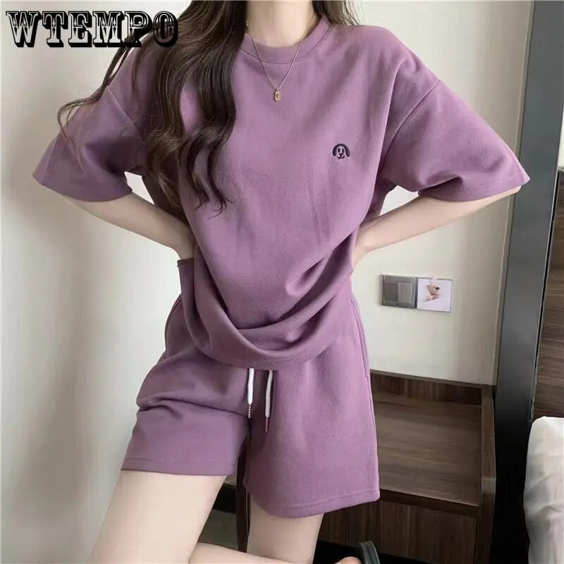 Set de top și pantaloni scurți casual pentru femei Trening Costum din două piese Sport feminin cu mânecă scurtă Clasic Albastru Mov Îmbrăcăminte sport