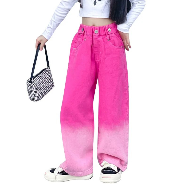Blugi pentru fete Culoare bomboană Moda Gradient Pantaloni largi Haine pentru copii Primăvară Toamnă Adolescent Bumbac Streetwear Pantaloni