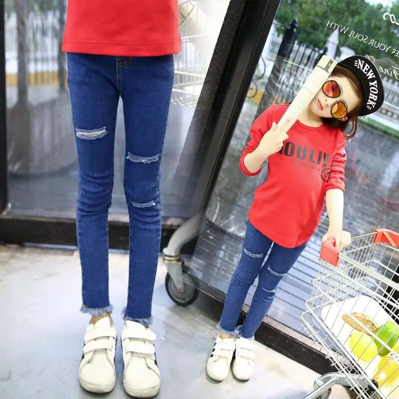 2024 noua moda Copii Fete copii Blugi din denim din bumbac Pantaloni Pantaloni Casual Confortabil Imbracaminte draguta pentru bebelusi