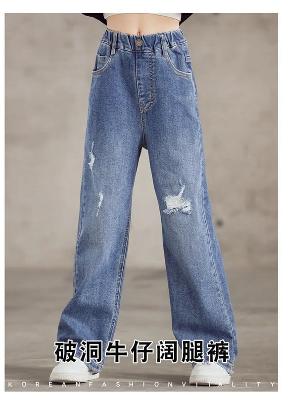 Παιδικά τζιν Κοριτσίστικα παντελόνια σκισμένα Τζιν Φαρδύ τζιν Τζιν για κορίτσια 4 έως 15 ετών Παιδικά τζιν για αγόρια Παιδικά ρούχα