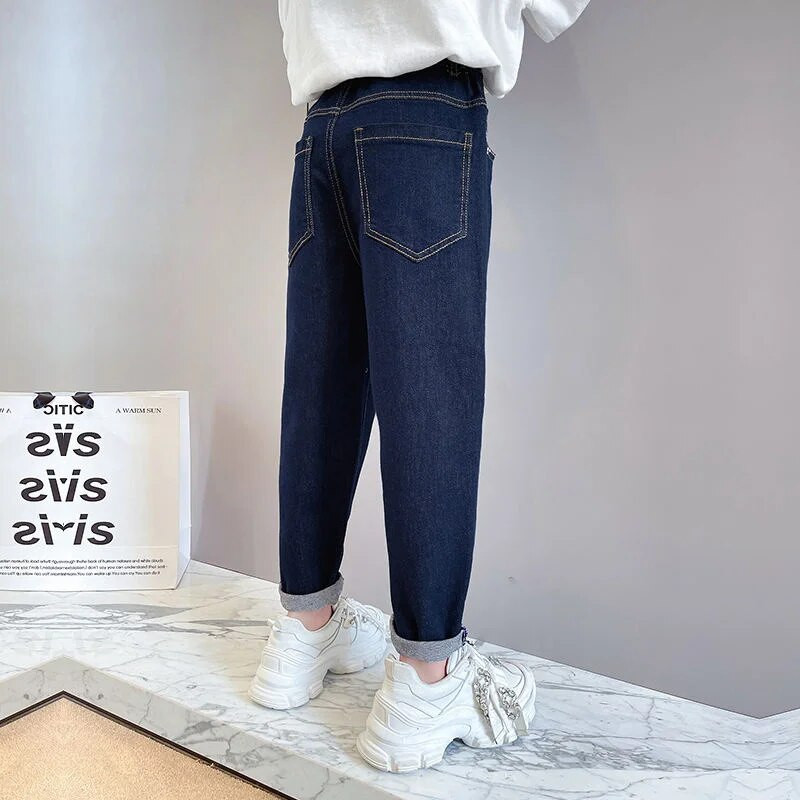 Lányok hosszú nadrág pamut farmer nadrág 2023 tömör tavaszi nyár nagy méretű tinédzserek baba gyerekek gyermekruházat