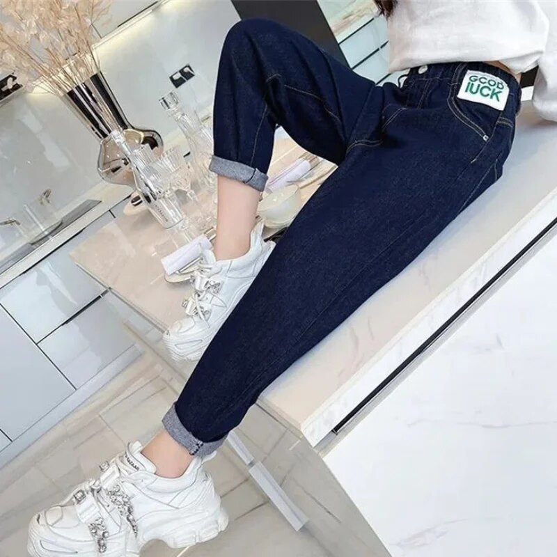 Lányok hosszú nadrág pamut farmer nadrág 2023 tömör tavaszi nyár nagy méretű tinédzserek baba gyerekek gyermekruházat