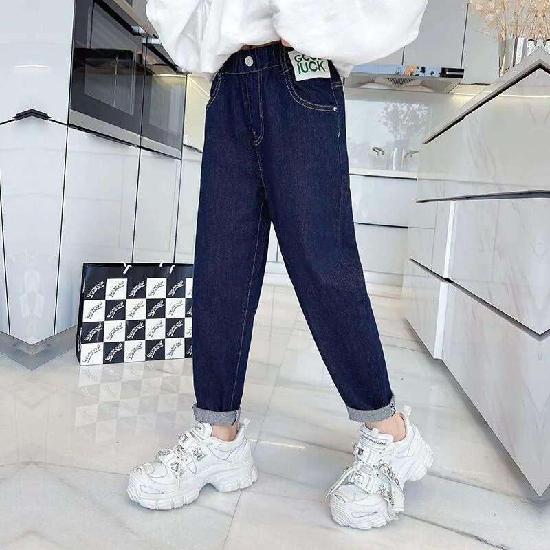 Lányok hosszú nadrág pamut farmer nadrág 2023 tömör tavaszi nyár nagy méretű tinédzserek baba gyerekek gyermekruházat