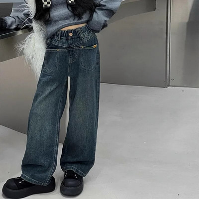 Adolescente fete blugi cu picioare largi Pantaloni Primavara 2024 Haine copii largi oversize pantaloni copii scoala pantaloni albastri fete