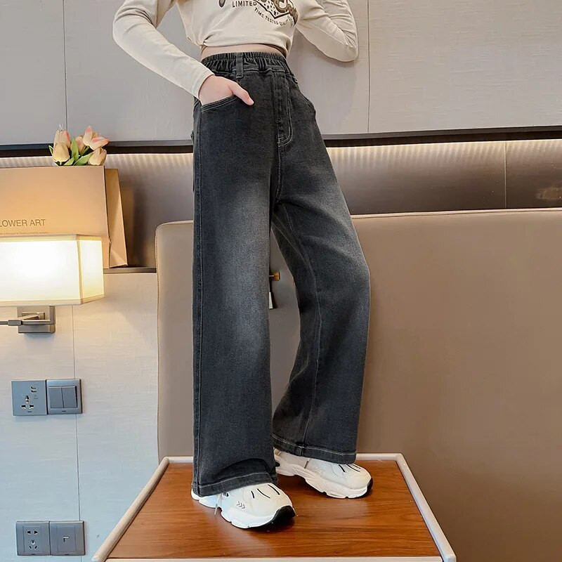 Adolescente fete blugi cu picioare largi Pantaloni Primavara 2024 Haine copii largi oversize pantaloni copii scoala pantaloni albastri fete