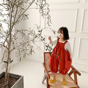 Ανοιξιάτικο κορεάτικο στυλ μόδας ρετρό oversized φόρμες Κοριτσίστικες στο πλάι μεγάλη τσέπη casual ζαρτιέρες