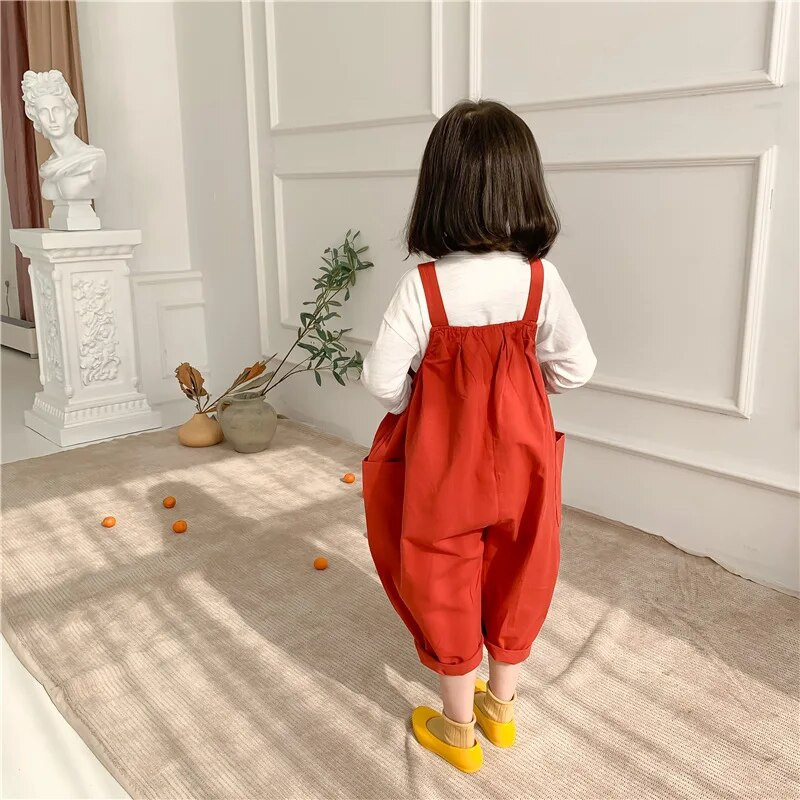 Proljetni korejski modni retro veliki kombinezon Ležerne hlače na tregere s velikim džepovima za djevojčice