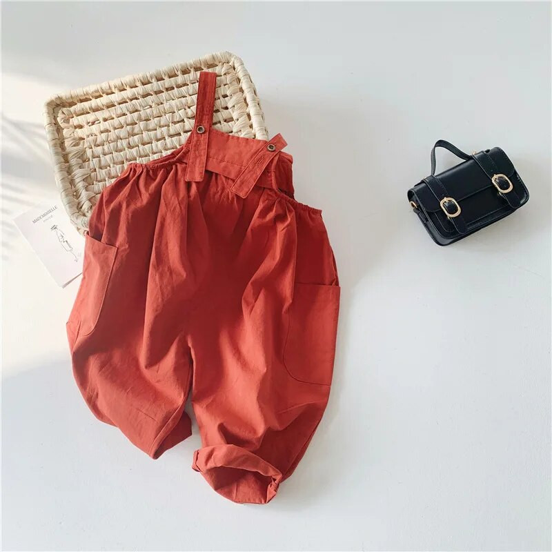 Proljetni korejski modni retro veliki kombinezon Ležerne hlače na tregere s velikim džepovima za djevojčice