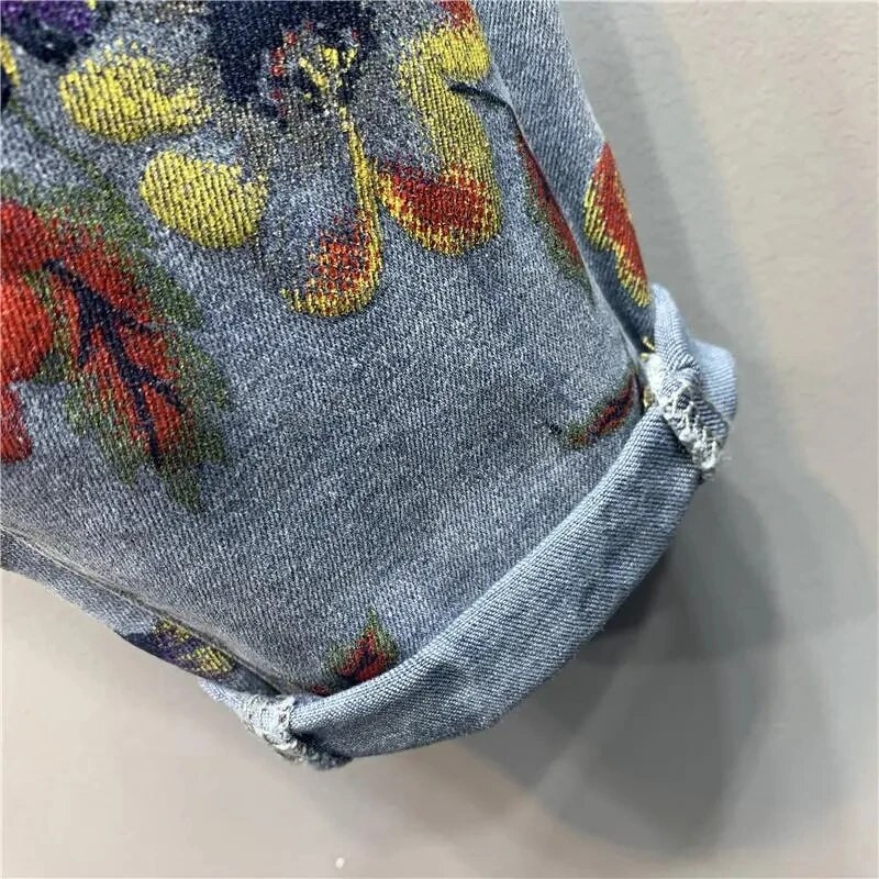 Traperice s cvjetnim uzorkom Ženske jesenske nove traper hlače širokog kroja visokog struka Harem jeans hlače s osobnošću velike veličine.