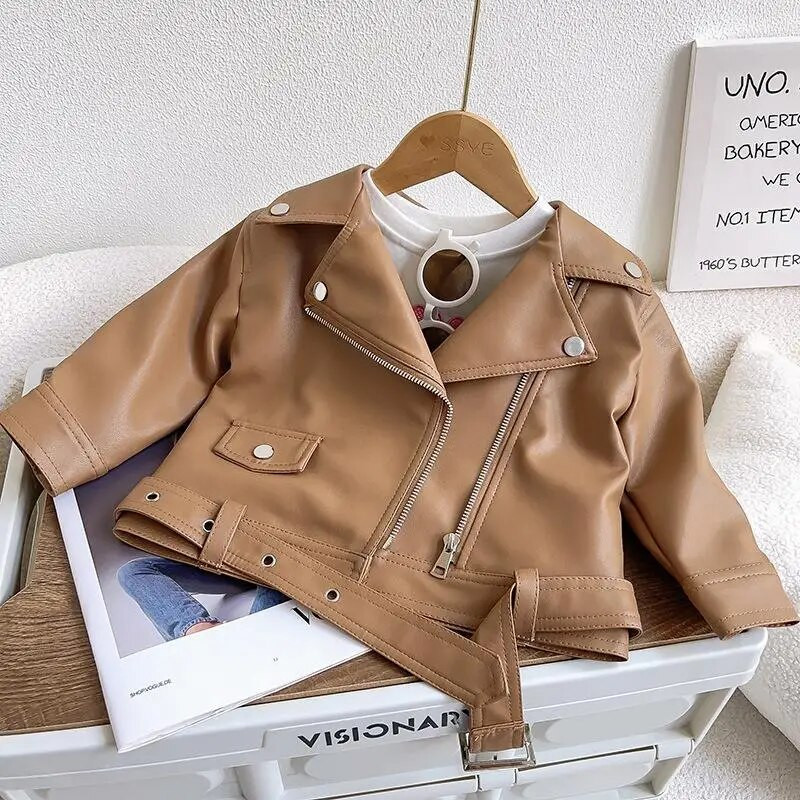 Dječji top 2023. Novi jesenski modni stilski kaputi Dječja jednobojna kratka kožna jakna za motocikle Dječja gornja odjeća Dječja odjeća