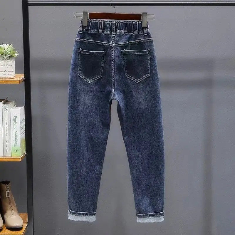 Vienkrāsaini balti džinsi sieviešu harēma biksīšu modes mājīgs mīksts Y2k ielas apģērbs Boyfriend džinsu bikses, zilas apģērbam 2023 J1