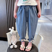 Ανοιξιάτικο φθινόπωρο Κορεάτικο Animal Kawaii Παντελόνι για κορίτσια με Μόδα Casual Χαριτωμένο Παντελόνι Φιόγκος Ψηλόμεση Φαρδύ Strawberry Kids Jeans