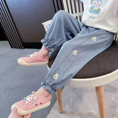 Ανοιξιάτικο φθινόπωρο Κορεάτικο Animal Kawaii Παντελόνι για κορίτσια με Μόδα Casual Χαριτωμένο Παντελόνι Φιόγκος Ψηλόμεση Φαρδύ Strawberry Kids Jeans