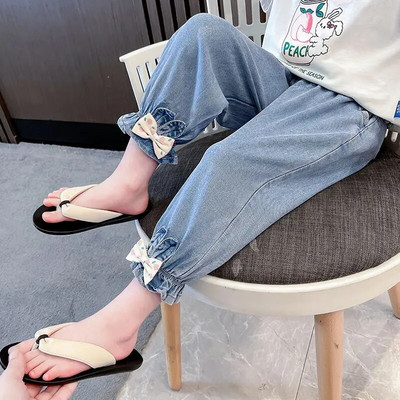 Ανοιξιάτικο φθινόπωρο Κορεάτικο Animal Kawaii Παντελόνι για κορίτσια με Μόδα Casual Χαριτωμένο Παντελόνι Φιόγκος Ψηλόμεση Φαρδύ Strawberry Kids Jeans