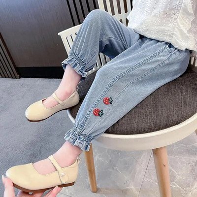 Ανοιξιάτικο φθινόπωρο Κορεάτικο Animal Kawaii Παντελόνι για κορίτσια με Μόδα Casual Χαριτωμένο Παντελόνι Φιόγκος Ψηλόμεση Φαρδύ Strawberry Kids Jeans