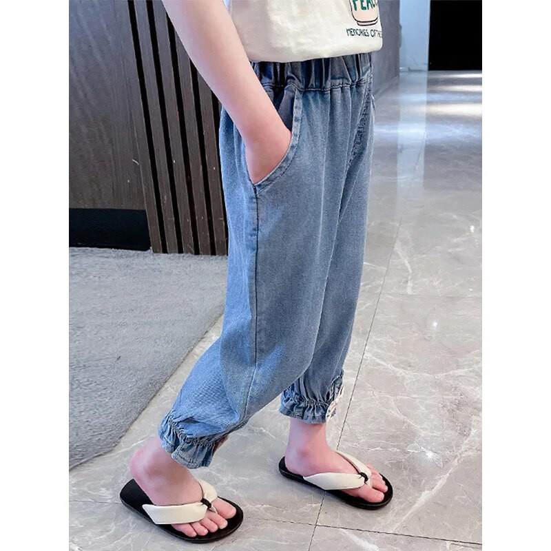 Ανοιξιάτικο φθινόπωρο Κορεάτικο Animal Kawaii Παντελόνι για κορίτσια με Μόδα Casual Χαριτωμένο Παντελόνι Φιόγκος Ψηλόμεση Φαρδύ Strawberry Kids Jeans