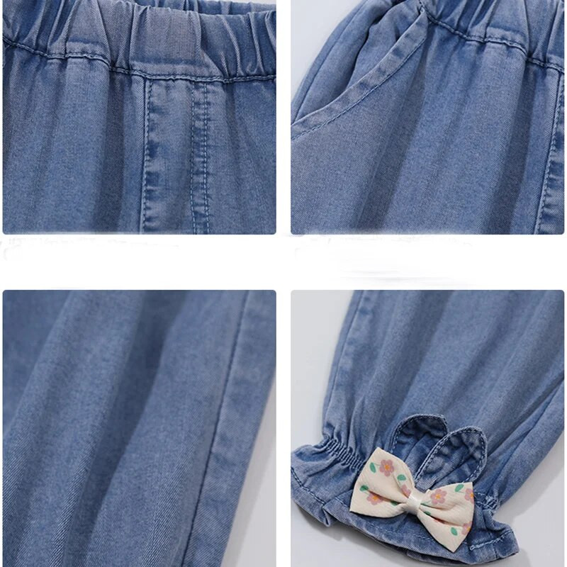 Ανοιξιάτικο φθινόπωρο Κορεάτικο Animal Kawaii Παντελόνι για κορίτσια με Μόδα Casual Χαριτωμένο Παντελόνι Φιόγκος Ψηλόμεση Φαρδύ Strawberry Kids Jeans