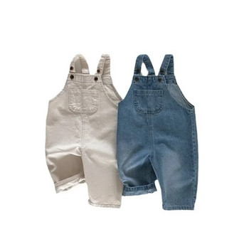Есен в корейски стил Бебе момиче Момче Свободни гащеризони Кремаво-бели сини дънкови панталони с презрамки Детски модни универсални панталони Ec401
