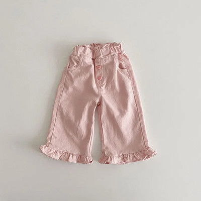 5430B Hlače za djevojčice 2023. Modne hlače za djevojčice proljeće ljeto 2023. Retro hlače s drvenim ušima Ležerne hlače širokih nogavica s čipkom