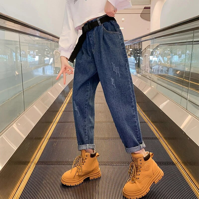 Djevojčice Duge hlače Pamučne jeans hlače 2023 Novo proljeće ljeto Tinejdžeri Sportska škola Dječja dječja odjeća za bebe