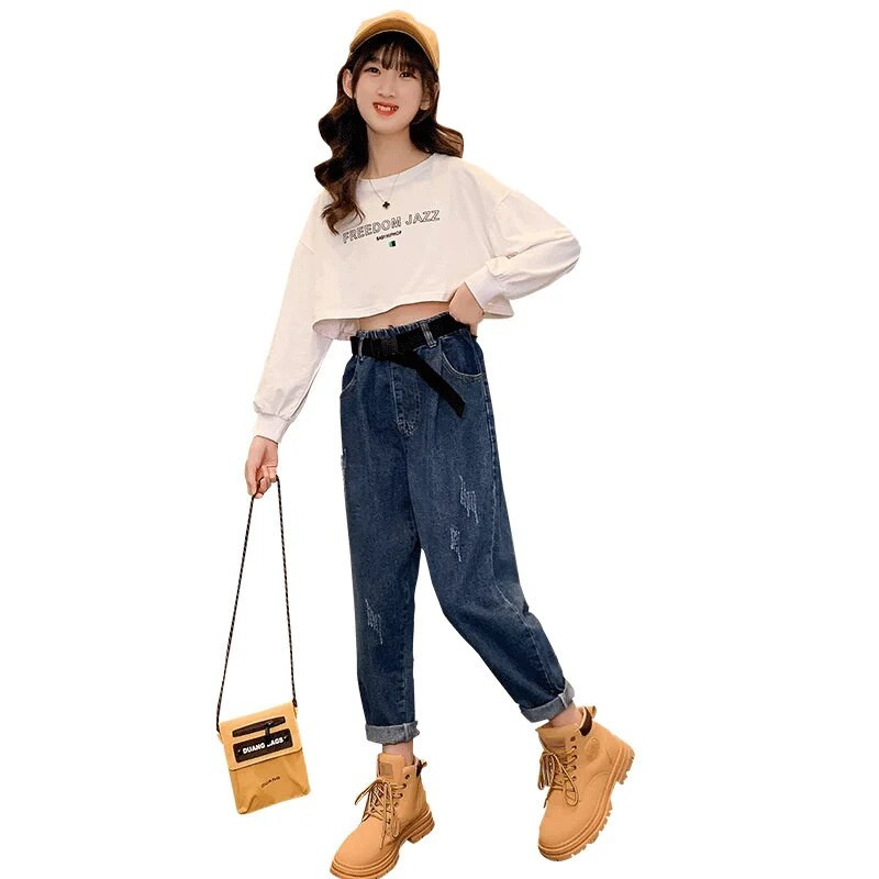 Djevojčice Duge hlače Pamučne jeans hlače 2023 Novo proljeće ljeto Tinejdžeri Sportska škola Dječja dječja odjeća za bebe