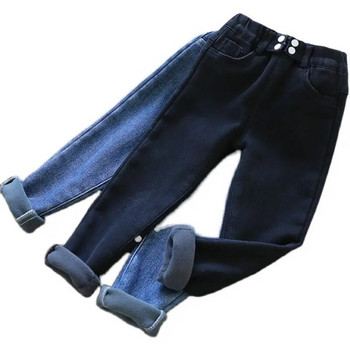 Χειμερινά κοριτσίστικα βρεφικά τζιν Παχύ ζεστό μονόχρωμο παντελόνι παντελόνι Νέο παιδικό τζιν παντελόνι τζιν 4-12 ετών