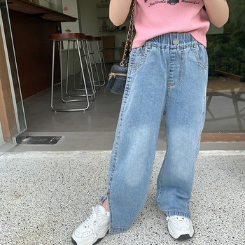 Корейски стил Момичета тънки готини split дънки Детски меки свободни ежедневни прави дънкови панталони
