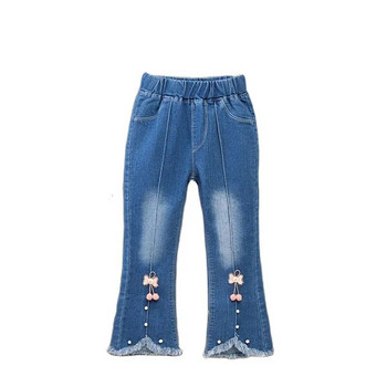 Нови дънки за тийнейджърки 2023 Пролет Есен Ежедневна мода Свободни сини детски широки панталони Ученически детски панталони 3-12 години