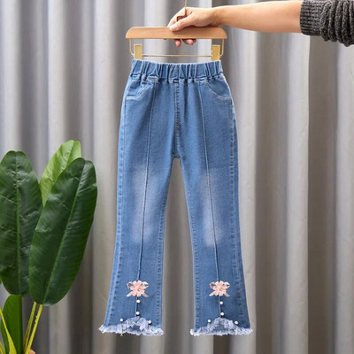 Uued teismeliste tüdrukute teksad, 2023. aasta kevad-sügis vabaajamood, avarad sinised, laiad püksid, laste säär, koolipüksid 3–12-aastastele lastele