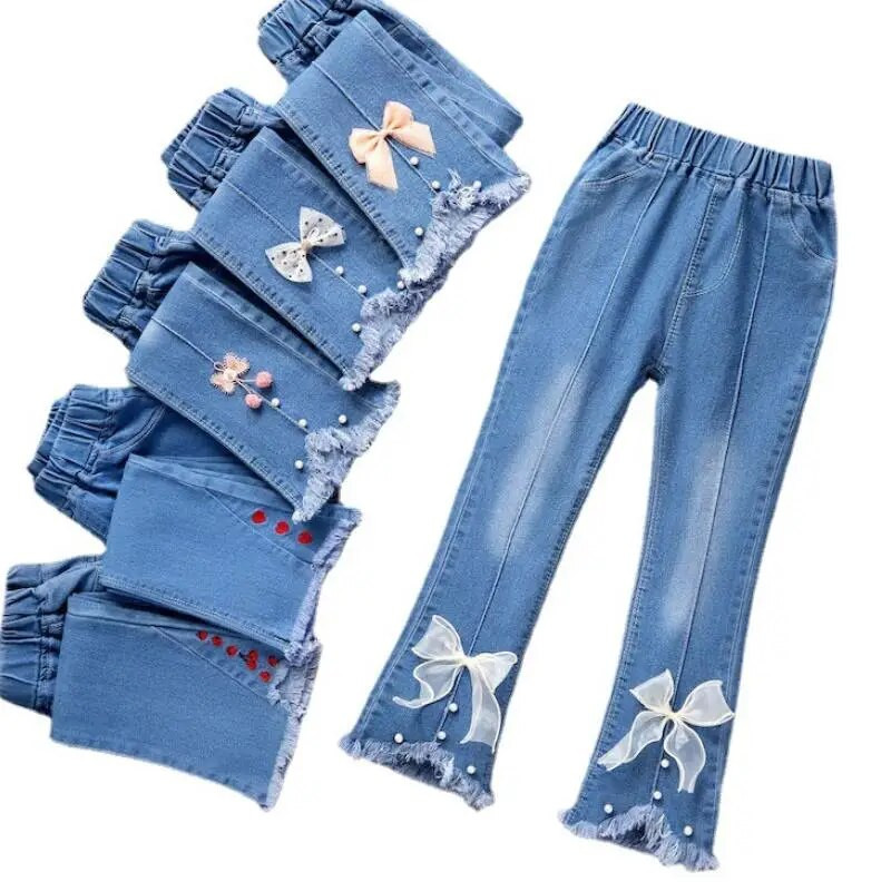 Uued teismeliste tüdrukute teksad, 2023. aasta kevad-sügis vabaajamood, avarad sinised, laiad püksid, laste säär, koolipüksid 3–12-aastastele lastele