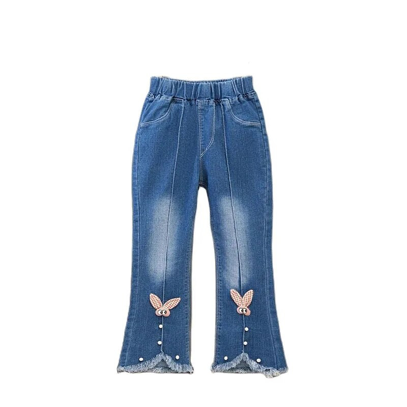 Uued teismeliste tüdrukute teksad, 2023. aasta kevad-sügis vabaajamood, avarad sinised, laiad püksid, laste säär, koolipüksid 3–12-aastastele lastele