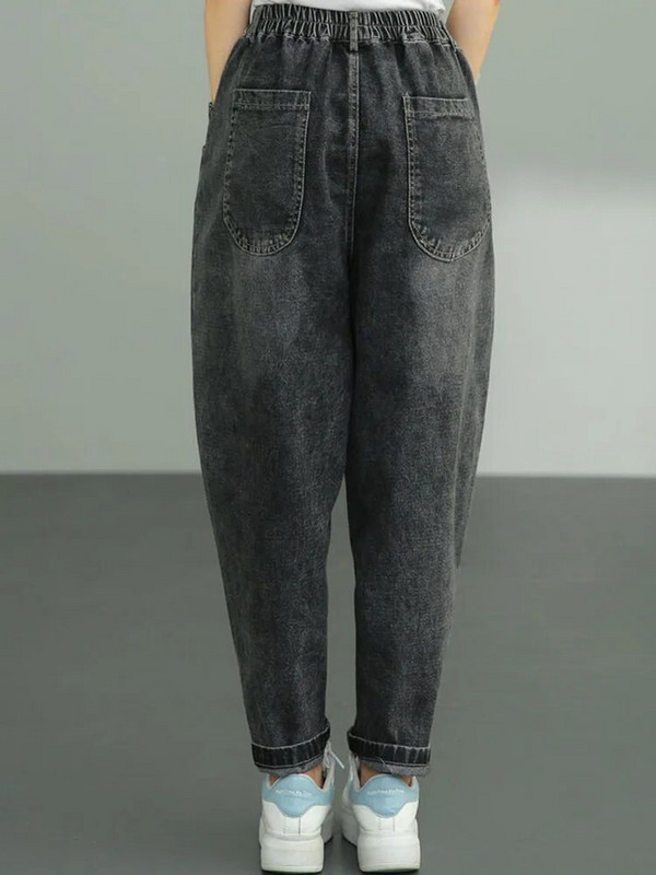 Vrećaste plišane harem traperice Ženske ležerne visoke struke Vaqueros Vintage Oversize 85 kg Tople deblje traper hlače Zimska odjeća za snijeg