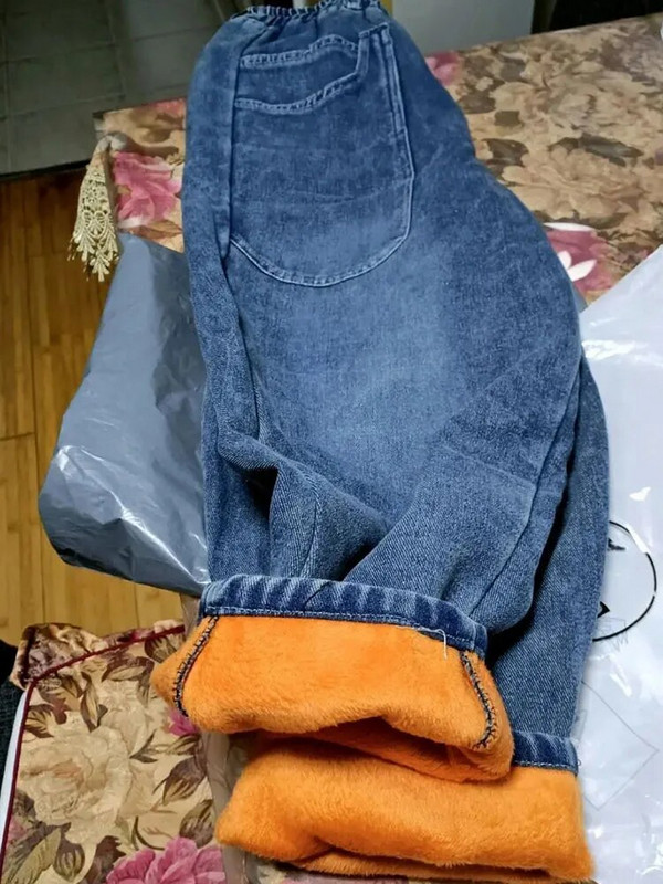 Vrećaste plišane harem traperice Ženske ležerne visoke struke Vaqueros Vintage Oversize 85 kg Tople deblje traper hlače Zimska odjeća za snijeg