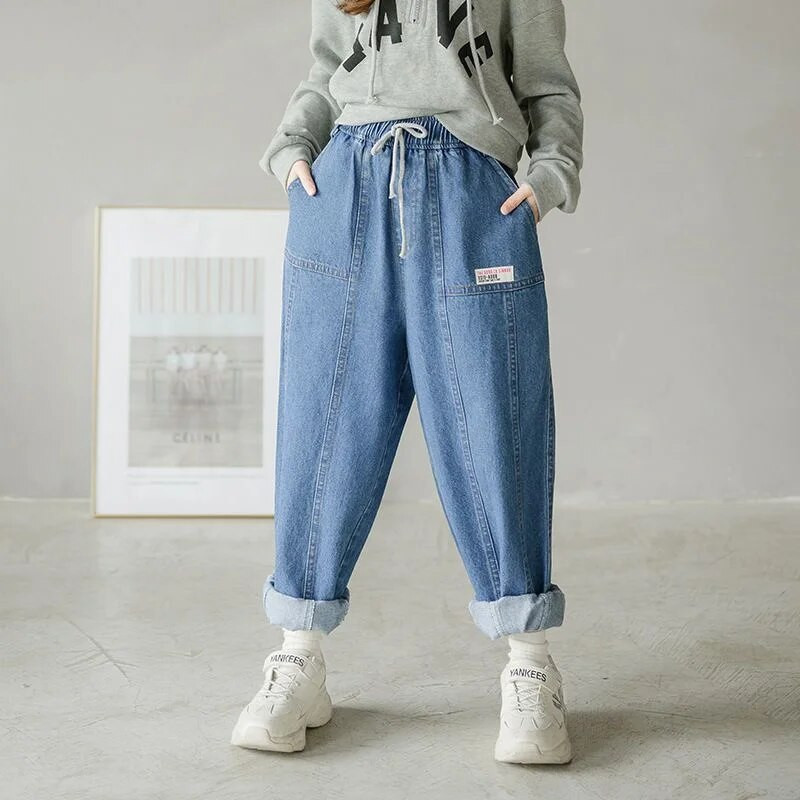 Fete Pantaloni lungi Bumbac Jean Pantaloni 2023 Albastru Primavara Vara Adolescenti Sport Scoala Bebelusi Copii Imbracaminte pentru copii