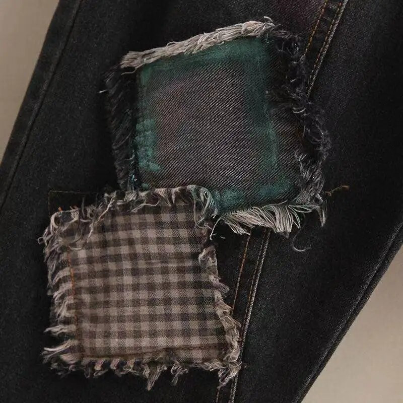 2023. Jesen Zima Nove traper Harlan hlače Ženske vintage zakrpe zakrpa Raščupani rubovi traperice s elastičnim strukom široke ženske ležerne hlače