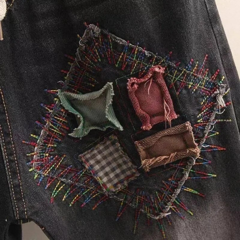 2023. Jesen Zima Nove traper Harlan hlače Ženske vintage zakrpe zakrpa Raščupani rubovi traperice s elastičnim strukom široke ženske ležerne hlače