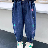 Duge hlače za djevojčice Pamučne jeans hlače 2023 Proljeće Ljeto s cvjetnim uzorkom Tinejdžeri Tinejdžeri Dječja odjeća za bebe