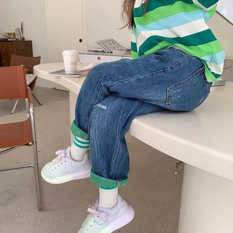 Djevojčice Duge hlače Pamučne jeans hlače 2023 Cool proljeće ljeto Tinejdžeri Sport Škola Dječja dječja odjeća za bebe