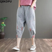 Blugi oversize 90 kg pentru femei Harem până la gambă ocazional cu orificiu rupt Summer Streetwear Pantaloni largi din denim Capris vintage New Vaqueros