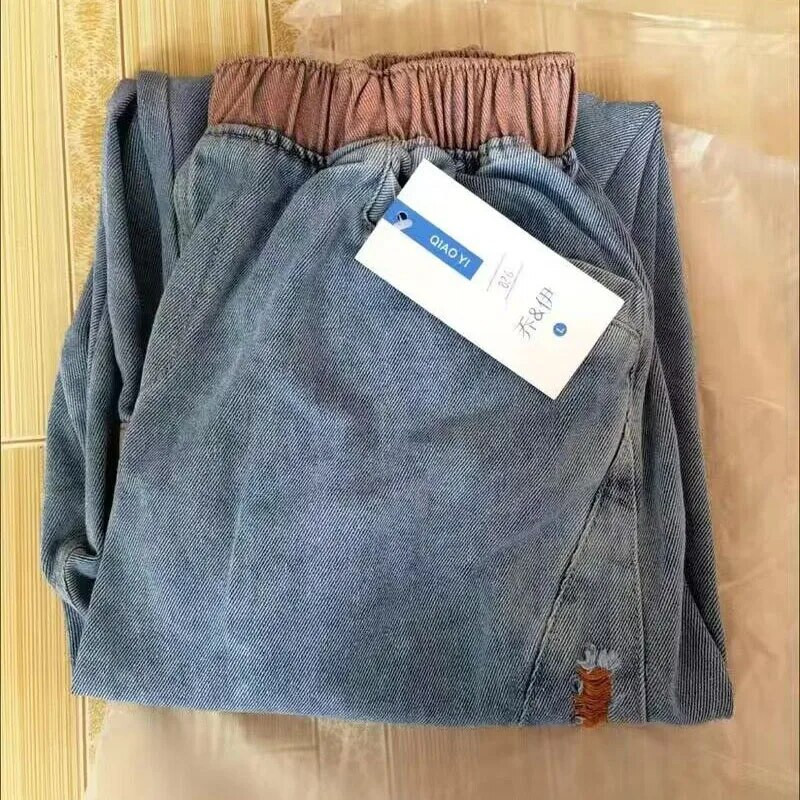 Blugi oversize 90 kg pentru femei Harem până la gambă ocazional cu orificiu rupt Summer Streetwear Pantaloni largi din denim Capris vintage New Vaqueros