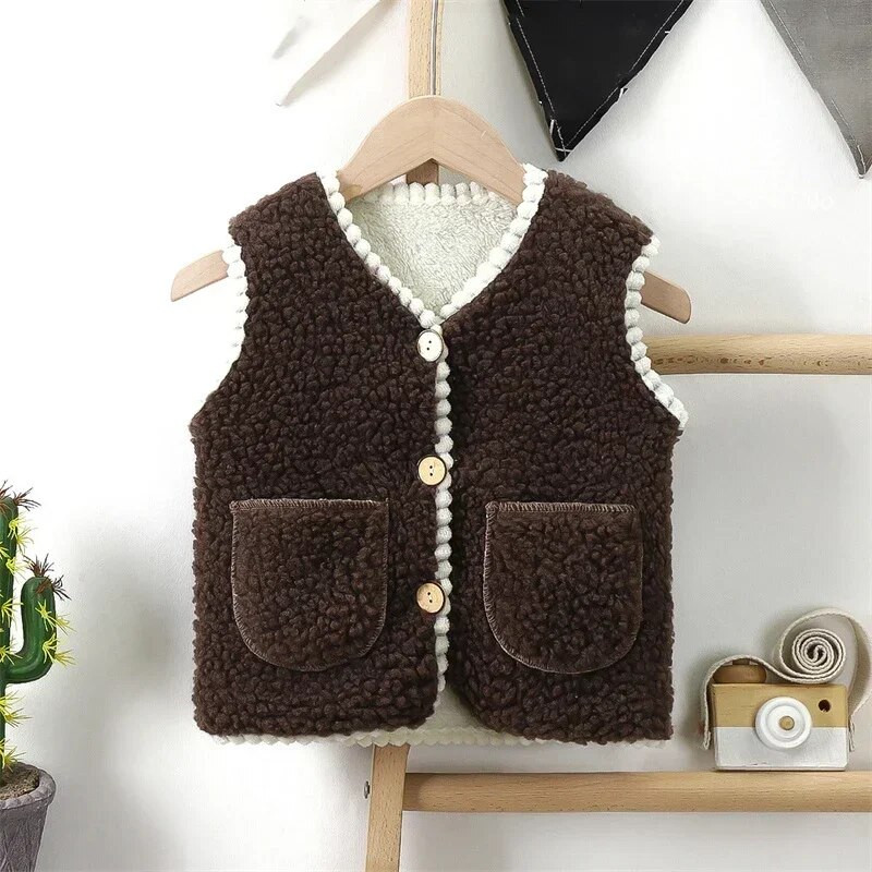 Kietos vaikiškos pliušinės liemenės rudens žiemos storos šiltos berniuko mergaičių liemenės paprasti universalūs vaikiški paltai be rankovių vaikiški drabužiai