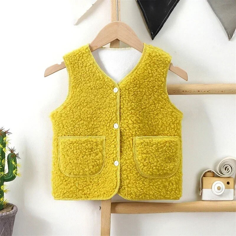 Kietos vaikiškos pliušinės liemenės rudens žiemos storos šiltos berniuko mergaičių liemenės paprasti universalūs vaikiški paltai be rankovių vaikiški drabužiai