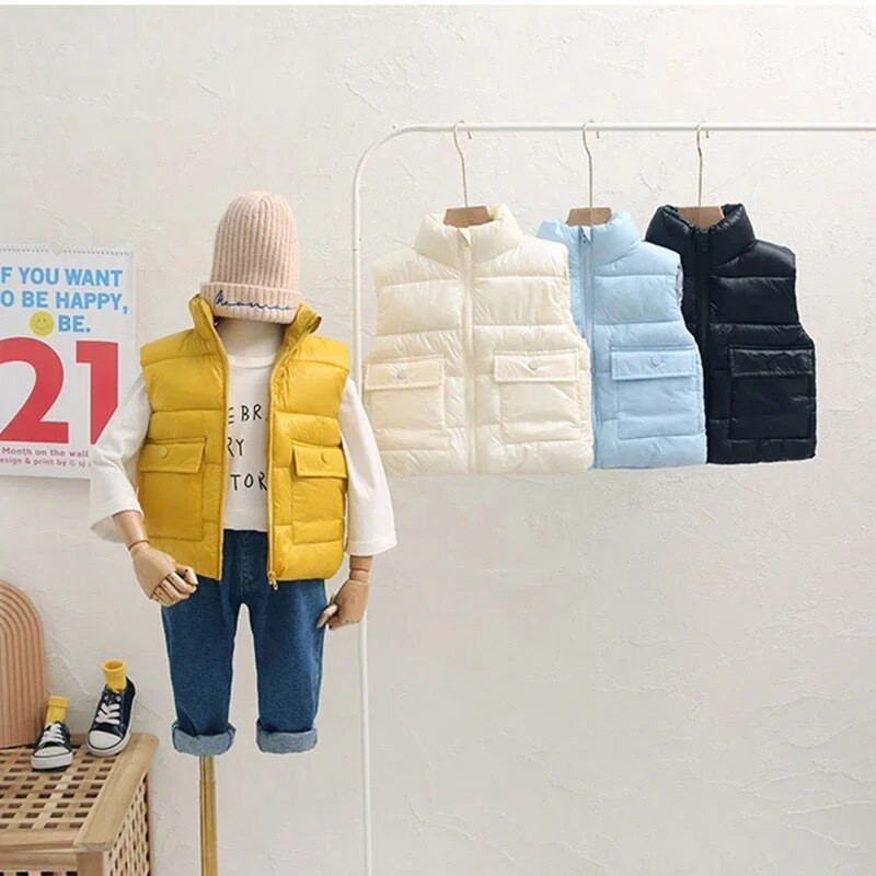 Pūkinė vaikiška liemenė, kišenė su užtrauktuku, kišenė be rankovių, šilta žieminė liemenė mergaitei, laisvalaikio liemenė vaikams Nauja liemenė